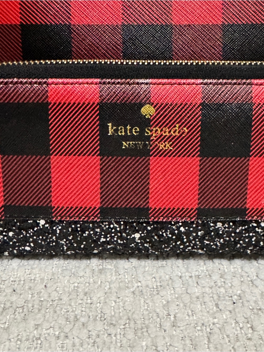 Kate Spade Buffalo Plaid Black And Silver Glitter Set Tote Wallet Cardholder - Picture 5 of 16